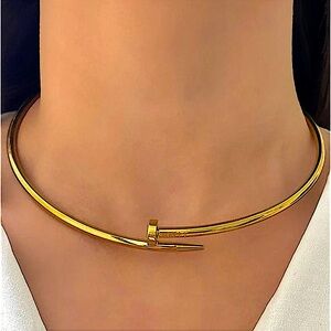Gold Nail Choker Necklace Luxury Minimalist